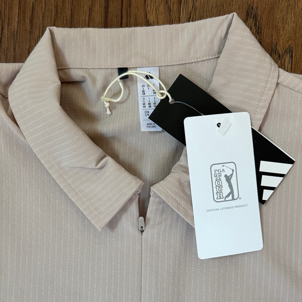NWT Adidas Taupe Go To Short Sleeve Layer Sweatshirt Waste- Management PGA Tour - Picture 2 of 10